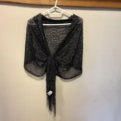 黒いメッシュショール フリンジ付き