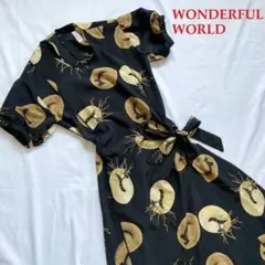 【希少品】ワンダフルワールド ロングワンピース 麦わら帽子 総柄 カネコイサオ