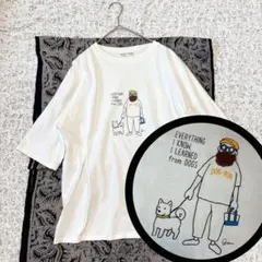Tシャツ プリント 髭おじさんと犬 モコモコヒゲ ホワイト F 半袖 dog