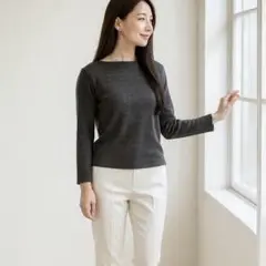 【美品】Rene ルネ ウール100％ ボートネック ニット グレー 36