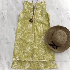 LAURA ASHLEY リネン 花柄 ノースリーブ ワンピース ひざ丈