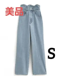 【美品】ウエストウェーブデザインデニムパンツ Sサイズ