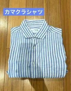 Maker's Shirt リネンストライプシャツ　ブルーストライプ