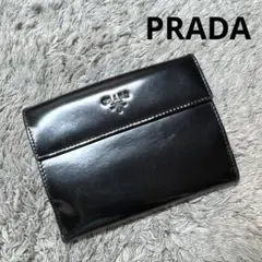 PRADA プラダ 二つ折り財布 エナメル ブラック ユニセックス