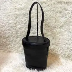 美品 HIROFU 本革 レザー ブラック 黒 ハンドバッグ バニティバッグ