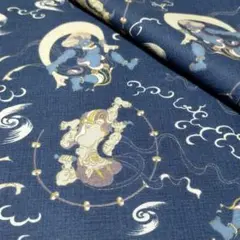 ✿風神雷神～威風堂々～<シーチング>生地 布 はぎれ[紺]
