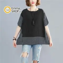 Tシャツ 半袖 レディース ラウンドネック ゆったり 切り替 大きいサイズ 夏物