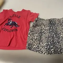 プティマイン、豹柄パンツ100 GU赤Tシャツ110