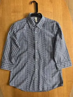 タケオキクチ メンズ 7分丈 白と青チェック柄 シャツ Lサイズ