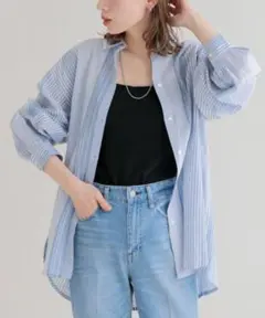 ◎新品◎サニーレーベル　エアリーコットンストライプシャツ