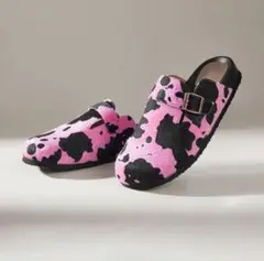 完売★珍しい ピンクのカウ柄バックストラップクロッグサンダル 22.5cm