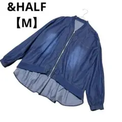 &HALF シャツジャケット ノーカラー デニム風 羽織【M】