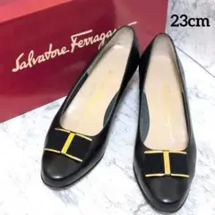 美品Salvatore Ferragamoレザー リボン 約23cm ネイビー系