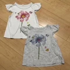 花柄フリル袖Tシャツ 2枚セット 100cm