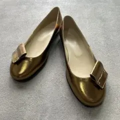 極美品✨ゴールド レザー フラットシューズ 36 EE フランス製