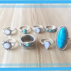 【8個リングセット】新品*アンティークリング*フェイク ターコイズ*指輪