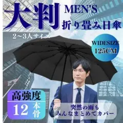 大傘 日傘 黒 125cm 長傘 12本骨 大きい傘 耐風 UV 晴雨兼用