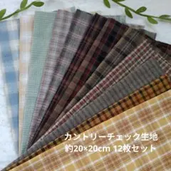 カントリーチェック生地　はぎれセット　パッチワーク　布コラージュ　布タグ