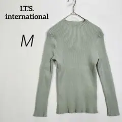 c5021【イッツインターナショナル】長袖 リブニット 緑 M オリーブ