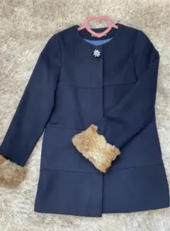 お上品♡ラビットファー付きノーカラービジューコート