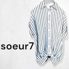 soeur7 前開きシャツ ブラウス 半袖 ストライプ柄 セットアップ対応 M