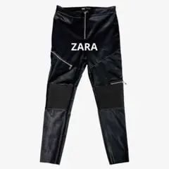 ZARA/フェイクレザー スキニーパンツ/ライダースパンツ/黒パン/3383