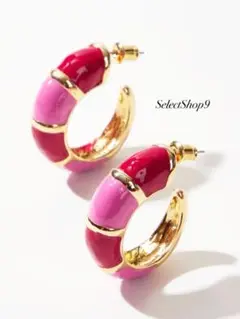 新品未使用品♡美品ピンクレッドゴールドヴィンテージ海外インポートフープ韓国ピアス