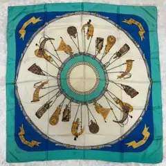 CELINE セリーヌ スカーフ 大判 シルク 馬具柄 ターコイズ ブルー