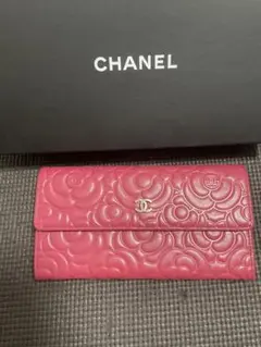 CHANEL シャネル 長財布 ピンク カメリア型押し フラップタイプ 正規品