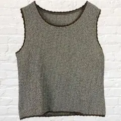 くしゅくしゅ ノースリーブ パイピング ギンガムチェック柄 サマー ニット 古着