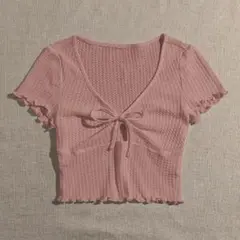 半袖VネックショートボウTシャツトップ　S/M