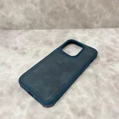 ◯へこみあり iPhone14Pro レザーケース ネイビー 高級カバー