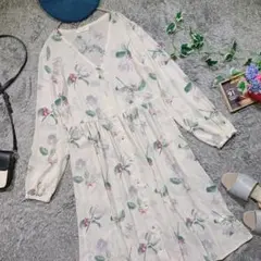 cepo craft【M】シフォンロングシャツワンピース ボタニカル 羽織り