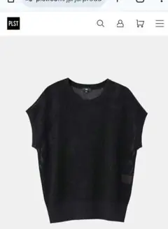 PLST　プラステ　ラメ　メッシュ　フレンチスリーブニット　L　ブラック　黒
