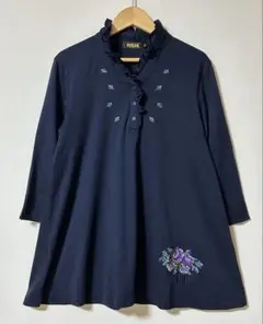美品✨フェイラー　薔薇　ローズ　刺繍　七分袖　チュニック　カットソー　トップス