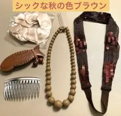 茶色のアクセサリーセット ヘアバンド・ネックレス・シュシュ 他6点