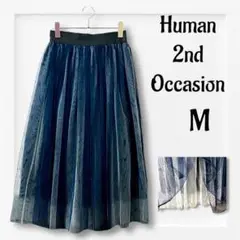 【美品】チュールスカート ミディ丈 M ネイビー ホワイト ふんわりシルエット