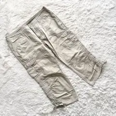 C6【ユニクロ】シャーリングカーゴクロップドパンツ　L グレージュ　カジュアル
