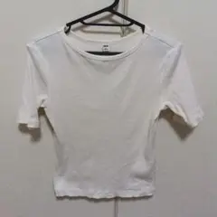 即日発送 UNIQLO ユニクロ リブボートネックT 5分袖 Sサイズ