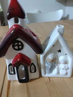 陶製クリスマス家型置物2点セット　カトリック