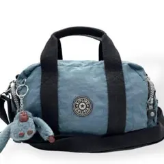 極美品　Kipling 2way ミニボストンバッグ　ショルダーバッグ　ブルー