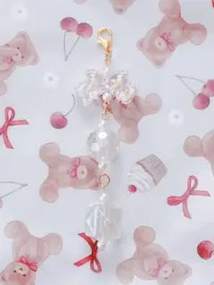 アクリルビーズ リボン型チャーム 約10cm