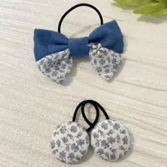お買い得♡お揃い　リバティ　お花チャーム付ダブルリボン　くるみボタン　3個セット
