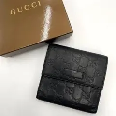 ✨最高峰・超高級✨GUCCI 折り財布 二つ折り シマ GG柄 レザー ブラック