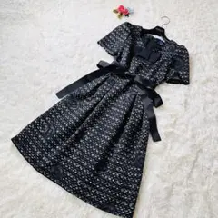 美品✨現行 エムズグレイシー 花柄 半袖 ワンピース 花柄 総柄 Aライン黒36