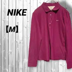 NIKE ポロシャツ ユニセックス【M】パープルボタン ロゴ刺繍 ゴルフウェア