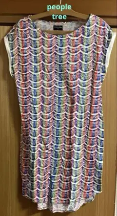 people tree 多色波模様ノースリーブチュニック　ワンピース　M