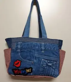 ハンドメイドデニムリメイクトートバック