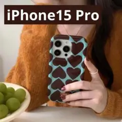 iPhone15pro ハート チョコミント　スマホケース 韓国★.★