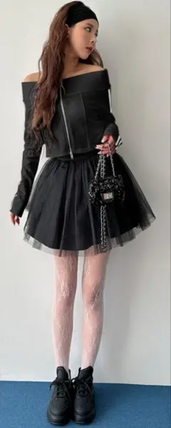 オフショル トップス ジャージ ブラック